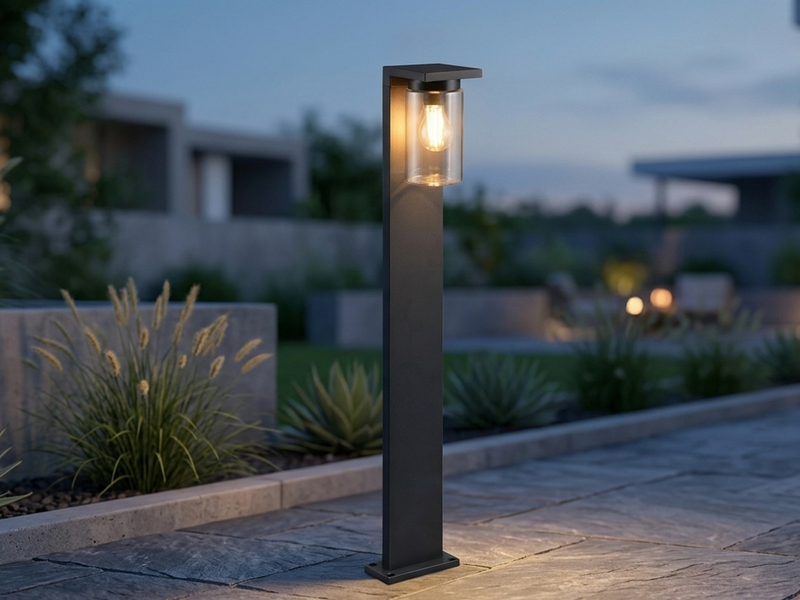 Wegeleuchte ARDILA aus Aluminium Schwarz mit E27 Glasschirm, Höhe 100cm