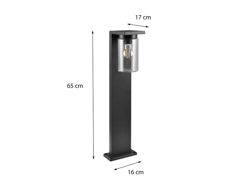 Wegeleuchte ARDILA aus Aluminium Schwarz mit E27 Glasschirm, Höhe 65cm