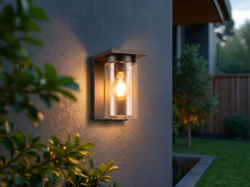 Außenwandleuchte Schwarz mit E27 LED & Glas Lampenschirm, Höhe 19cm
