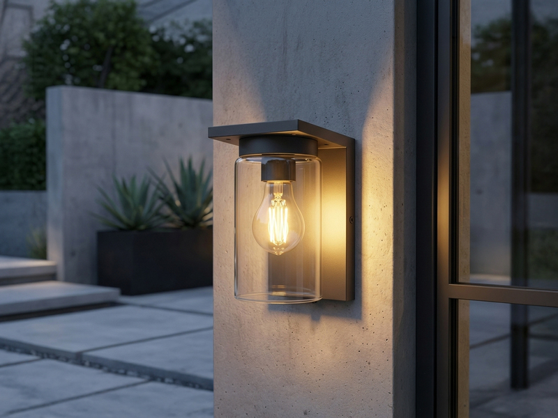 Außenwandleuchte Schwarz mit E27 LED & Glas Lampenschirm, Höhe 19cm
