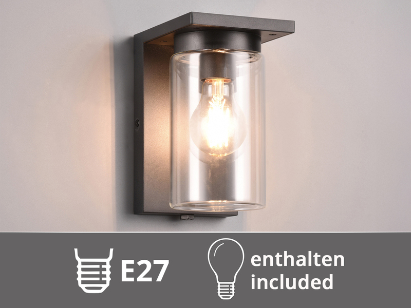 Außenwandleuchte Schwarz mit E27 LED & Glas Lampenschirm, Höhe 19cm