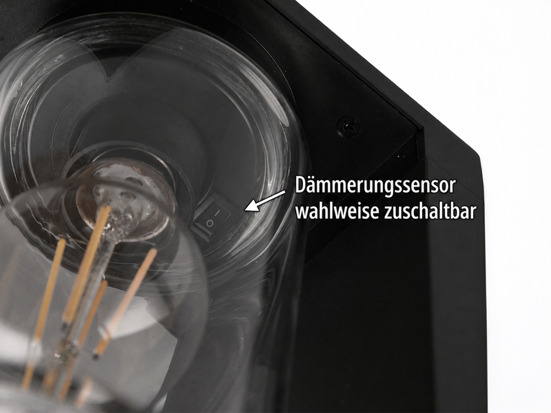 Außenwandleuchte Schwarz mit E27 LED & Glas Lampenschirm, Höhe 19cm