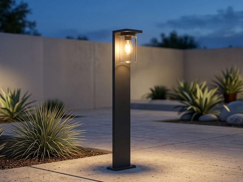 Wegeleuchte aus Aluminium Schwarz mit E27 LED & Glasschirm, Höhe 100cm