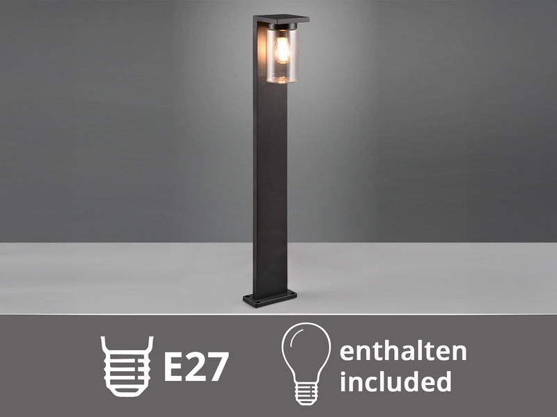 Wegeleuchte aus Aluminium Schwarz mit E27 LED & Glasschirm, Höhe 100cm