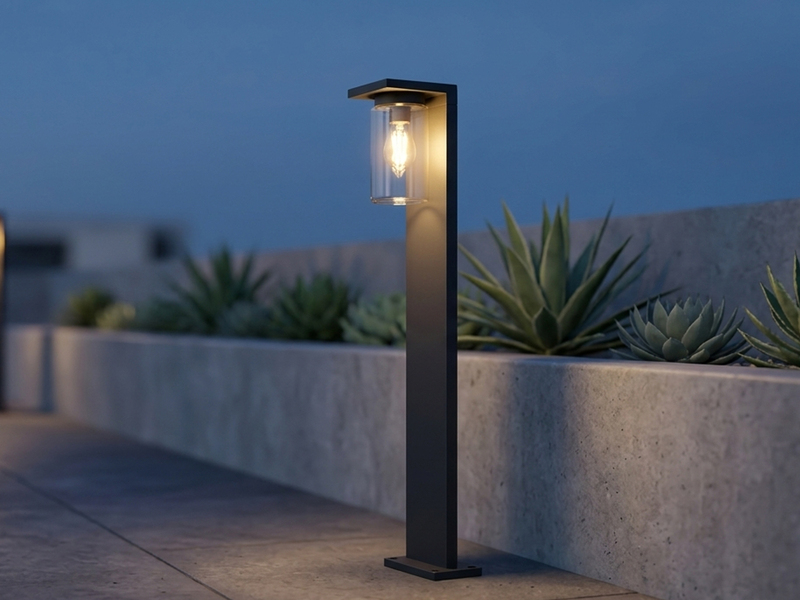 Wegeleuchte aus Aluminium Schwarz mit E27 LED & Glasschirm, Höhe 100cm