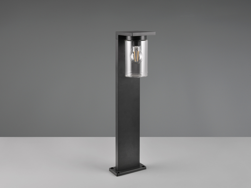 Wegeleuchte aus Aluminium Schwarz mit E27 LED & Glasschirm, Höhe 65cm