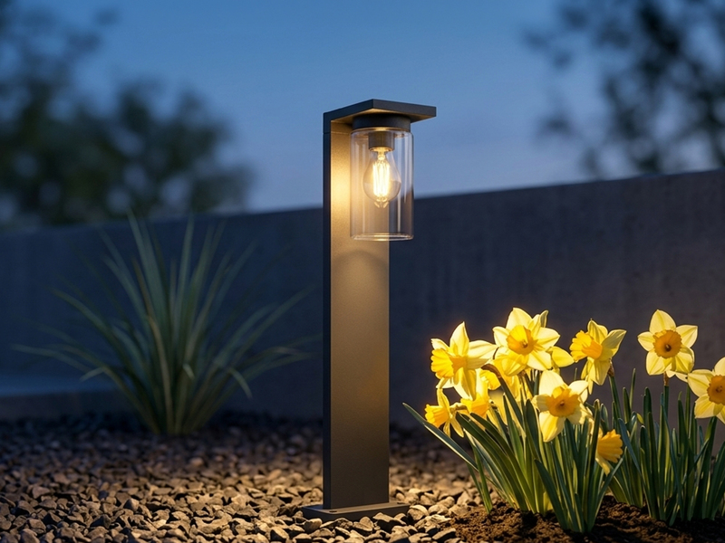 Wegeleuchte aus Aluminium Schwarz mit E27 LED & Glasschirm, Höhe 65cm