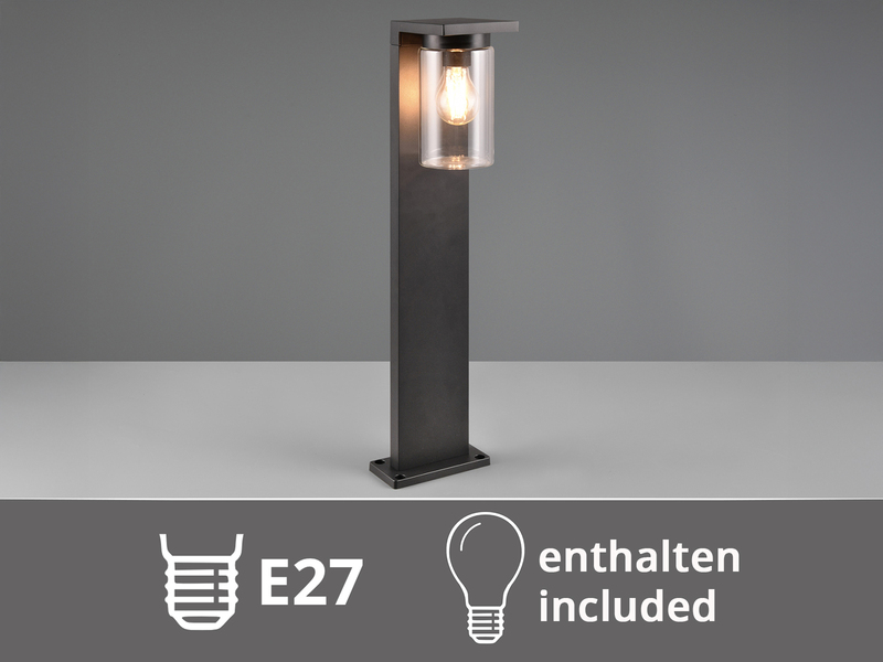 Wegeleuchte aus Aluminium Schwarz mit E27 LED & Glasschirm, Höhe 65cm