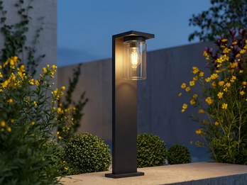 Wegeleuchte aus Aluminium Schwarz mit E27 LED & Glasschirm, Höhe 65cm