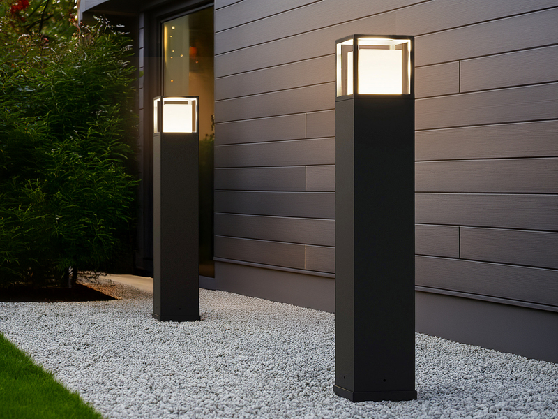 LED Wegeleuchte 2er SET im Bauhausstil Anthrazit, Höhe 80cm