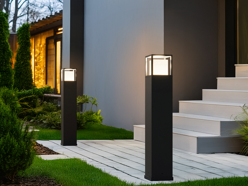LED Wegeleuchte 2er SET im Bauhausstil Anthrazit, Höhe 80cm