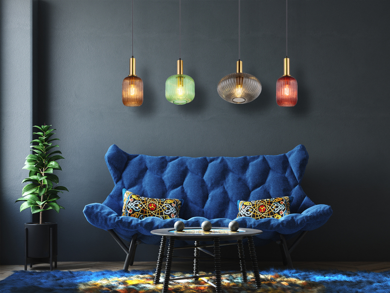 Pendelleuchte NORMY 4-flammig aus Rillenglas Bunt, Breite 115cm