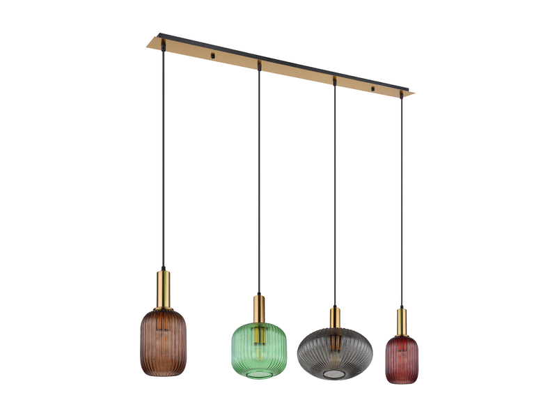 Pendelleuchte NORMY 4-flammig aus Rillenglas Bunt, Breite 115cm