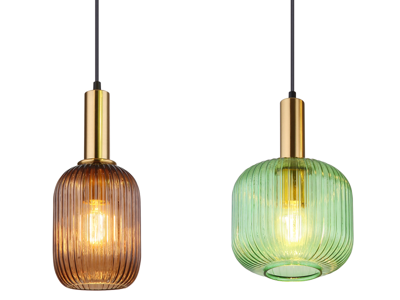 Pendelleuchte NORMY 4-flammig aus Rillenglas Bunt, Breite 115cm