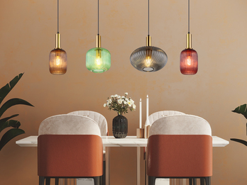 Pendelleuchte NORMY 4-flammig aus Rillenglas Bunt, Breite 115cm