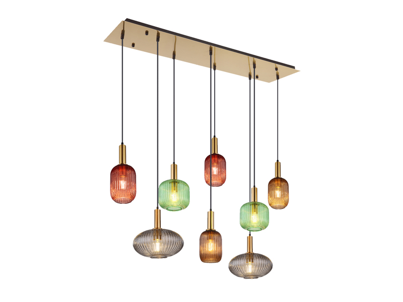 Pendelleuchte NORMY 8-flammig aus Rillenglas Bunt, Breite 125cm