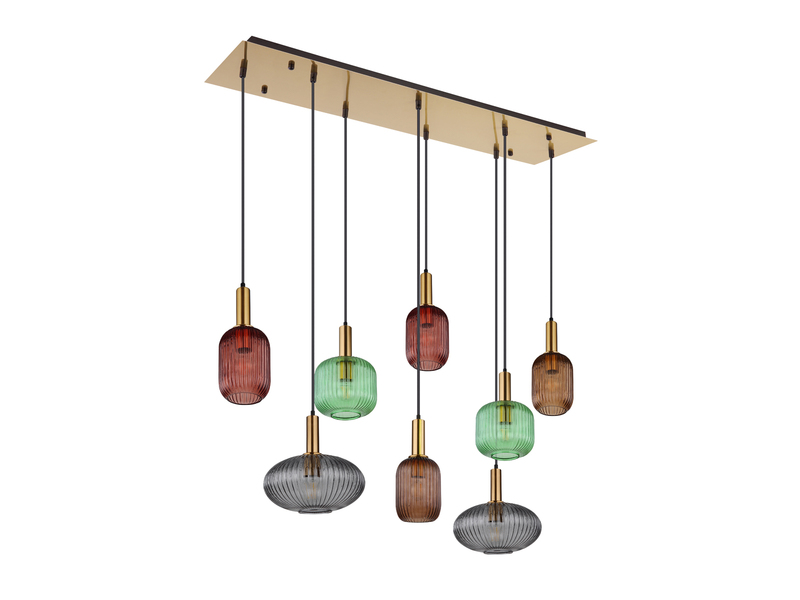 Pendelleuchte NORMY mehrflammig lang aus Rillenglas Bunt, Breite 125cm