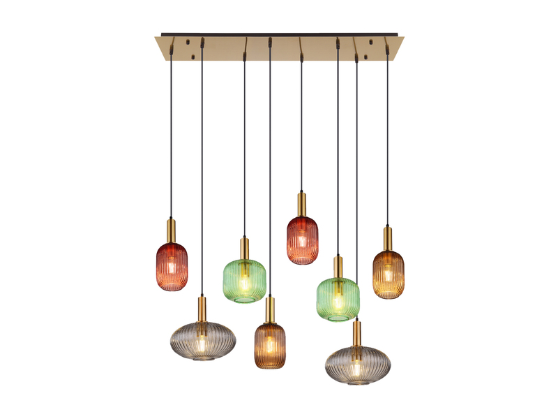 Pendelleuchte NORMY mehrflammig lang aus Rillenglas Bunt, Breite 125cm
