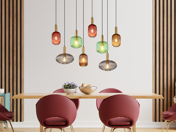 Pendelleuchte NORMY mehrflammig lang aus Rillenglas Bunt, Breite 125cm