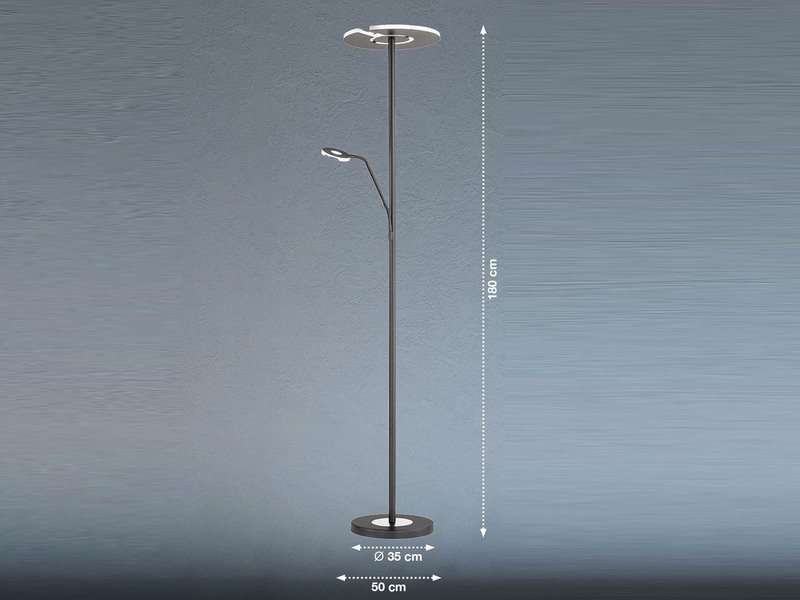 LED Deckenfluter DENT Schwarz mit Leselampe dimmbar - Höhe 180cm