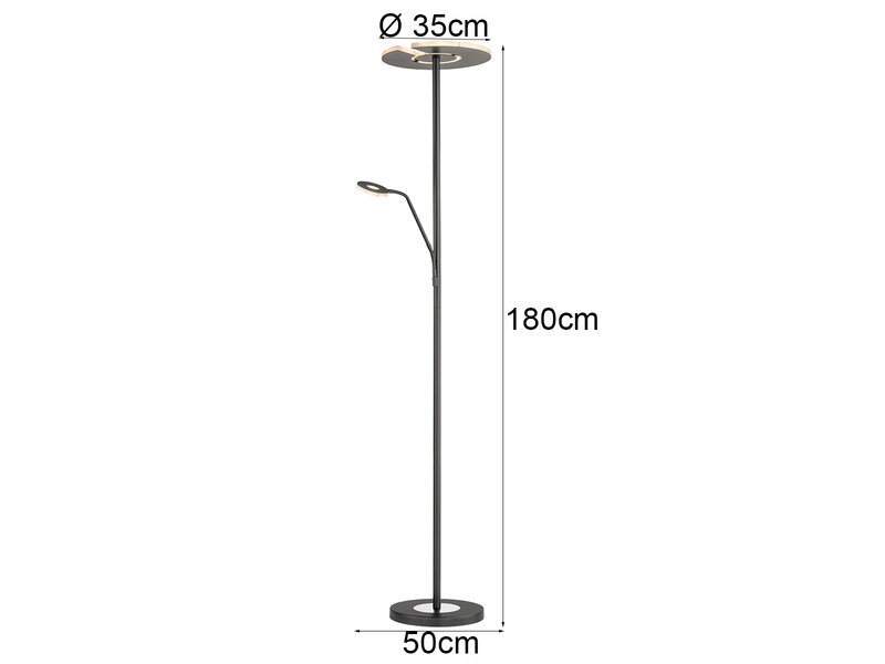 LED Deckenfluter DENT Schwarz mit Leselampe dimmbar, Höhe 180cm