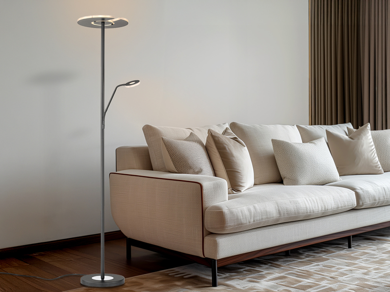 LED Deckenfluter DENT Schwarz mit Leselampe dimmbar, Höhe 180cm