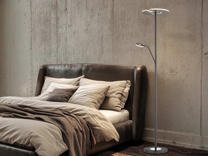 LED Deckenfluter DENT Schwarz mit Leselampe dimmbar, Höhe 180cm