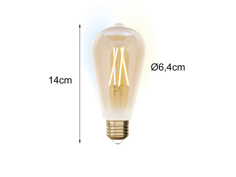 E27 Filament LED Leuchtmittel - 9 Watt, 806 Lumen, 2200 - 5500K, Ø6,4cm dimmbar