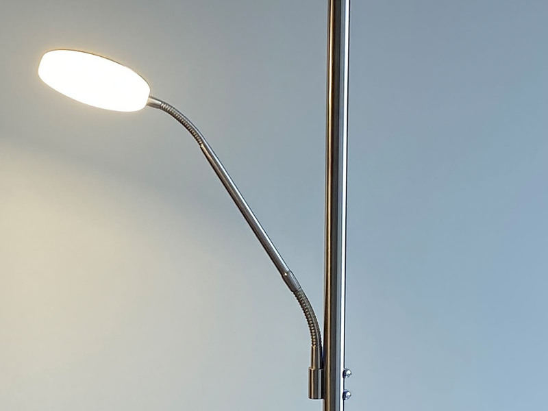 LED Deckenfluter DENT Silber mit Leselampe dimmbar - Höhe 180cm