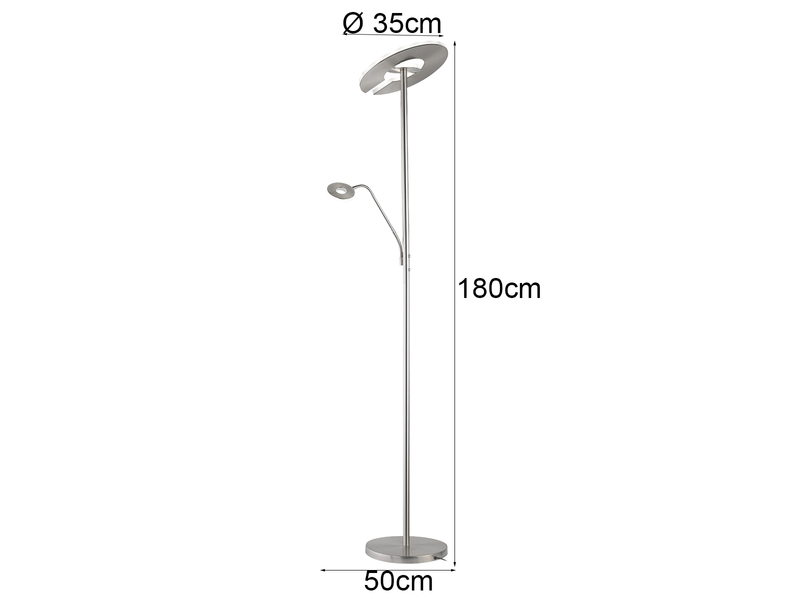 LED Deckenfluter DENT Silber mit Leselampe dimmbar, Höhe 180cm