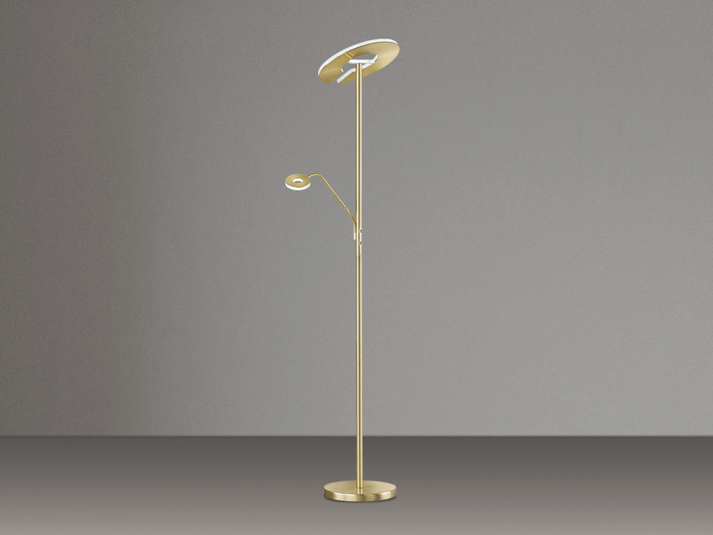 LED Deckenfluter DENT Messing mit Leselampe dimmbar, Höhe 180cm