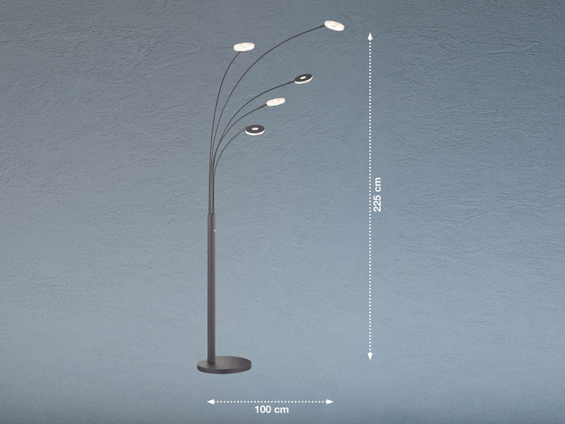 Große XXL LED Bogenlampe DENT dimmbar Design Schwarz - Höhe 225cm