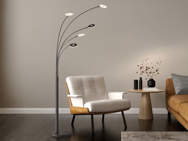 Große XXL LED Bogenlampe DENT dimmbar Design Schwarz, Höhe 225cm