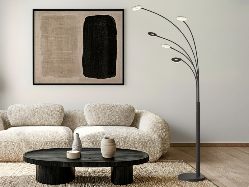 Große XXL LED Bogenlampe DENT dimmbar Design Schwarz, Höhe 225cm