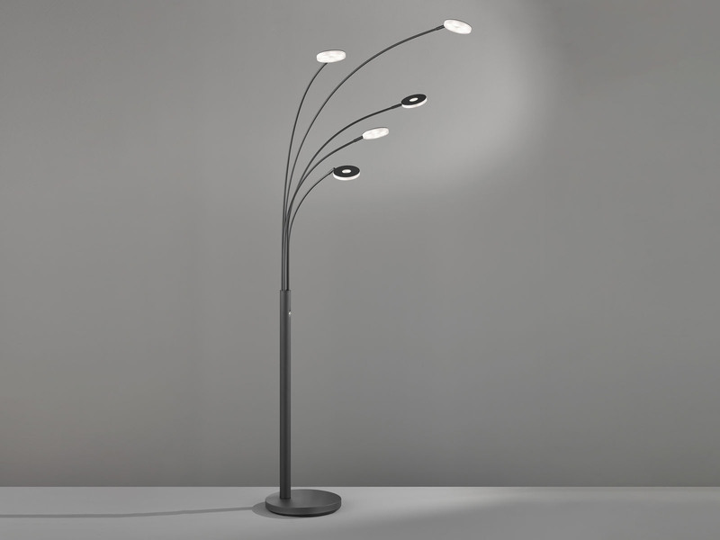 Große XXL LED Bogenlampe DENT dimmbar Design Schwarz, Höhe 225cm