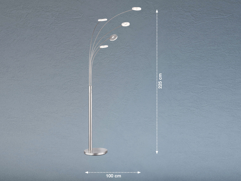 Große XXL LED Bogenlampe DENT dimmbar Design Silber - Höhe 225cm