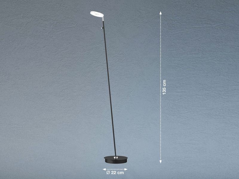 Verstellbare LED Stehlampe Leselampe DENT Schwarz mit Dimmer - Höhe 135cm