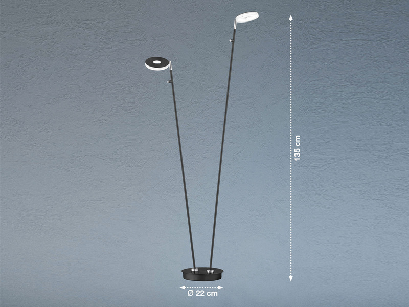 LED Stehlampe DENT verstellbar 2-flammig Schwarz mit Dimmer, Höhe 135cm