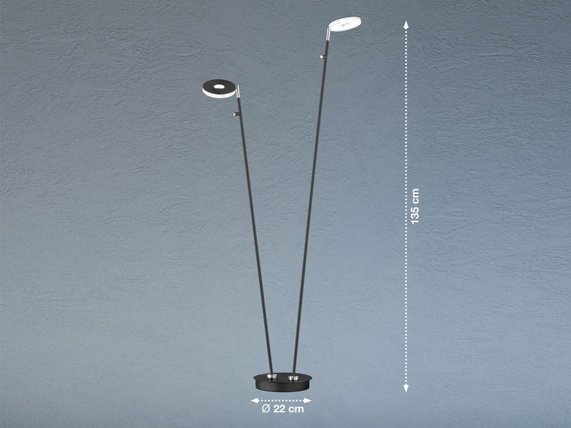 Verstellbare LED Stehlampe DENT 2flammig Schwarz mit Dimmer - 135cm