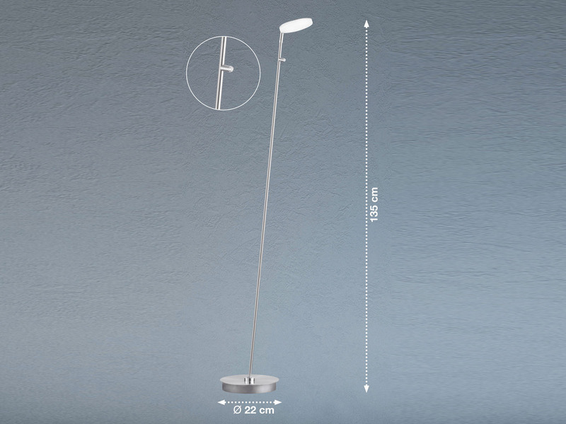 Verstellbare LED Stehlampe Leselampe DENT Silber mit Dimmer - Höhe 135cm