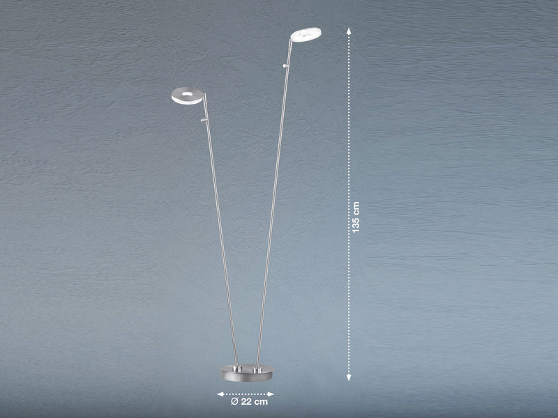 LED Stehlampe DENT verstellbar 2-flammig Silber mit Dimmer, Höhe 135cm