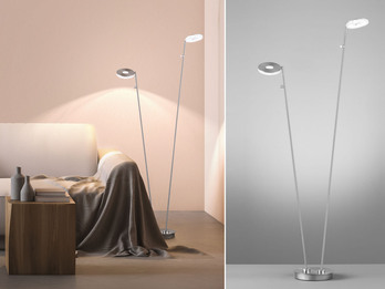 LED Stehlampe DENT verstellbar 2-flammig Silber mit Dimmer, Höhe 135cm