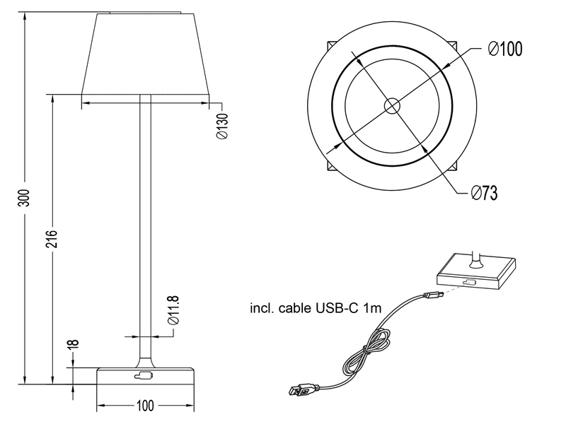 Akku Outdoor LED Tischleuchte SANCHEZ dimmbar mit RGB, Höhe 30cm