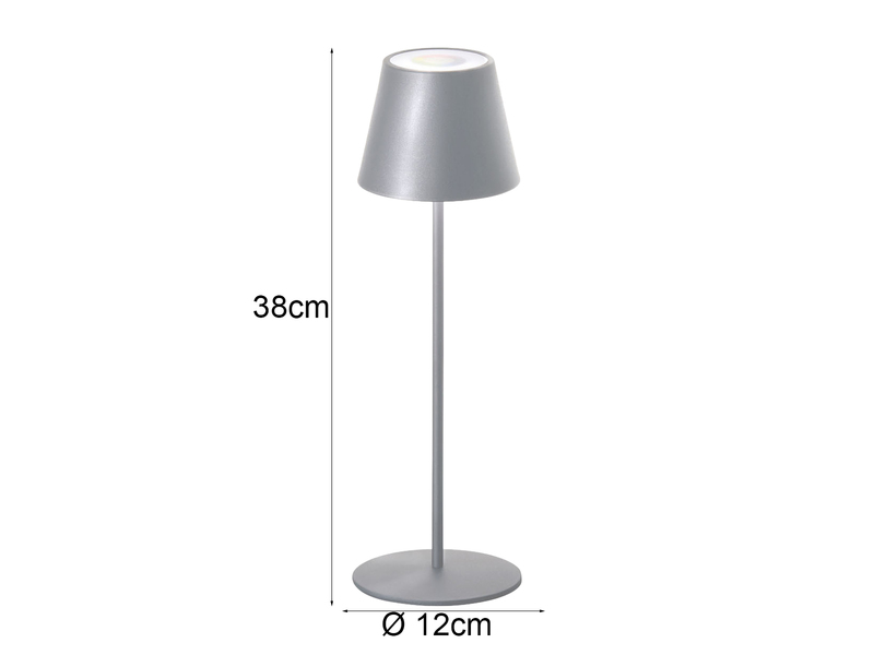 Outdoor Akku Tischlampe COSENZA Silber ohne Kabel mit RGB, Höhe 38cm
