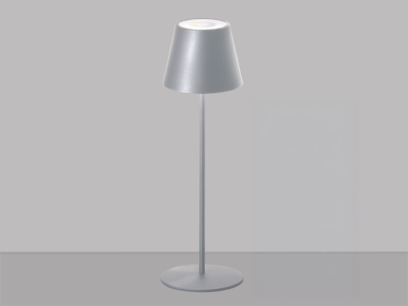 Outdoor Akku Tischlampe COSENZA Silber ohne Kabel mit RGB, Höhe 38cm