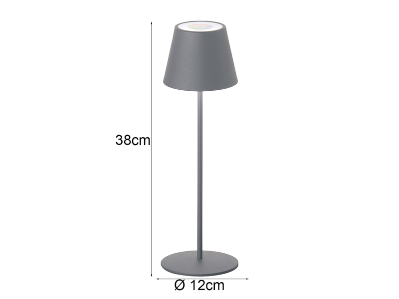 Outdoor Akku Tischlampe COSENZA Grau ohne Kabel mit RGB, Höhe 38cm
