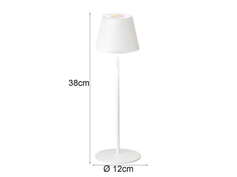 Outdoor Akku Tischlampe COSENZA Weiß ohne Kabel mit RGB, Höhe 38cm