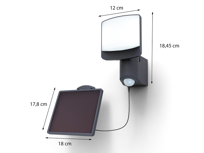 LED Solar Wandleuchte SUNSHINE mit Bewegungsmelder IP54, Breite 12cm