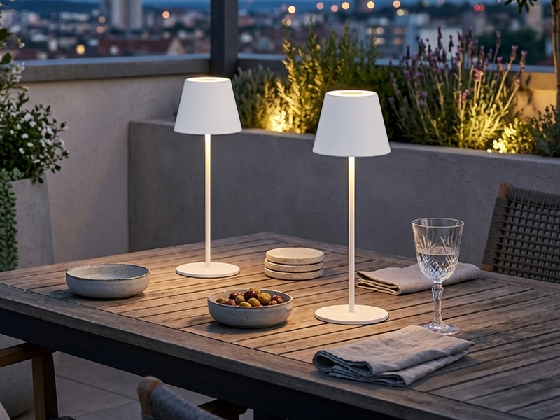 2er SET Outdoor Akku Tischlampen Weiß ohne Kabel mit RGB, Höhe 38cm
