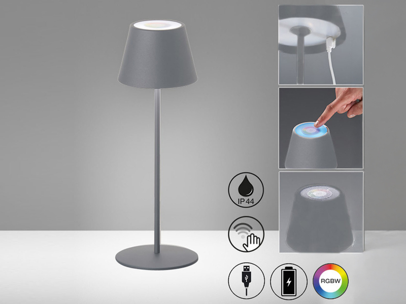 2er SET Outdoor Akku Tischlampen Grau ohne Kabel mit RGB, Höhe 38cm